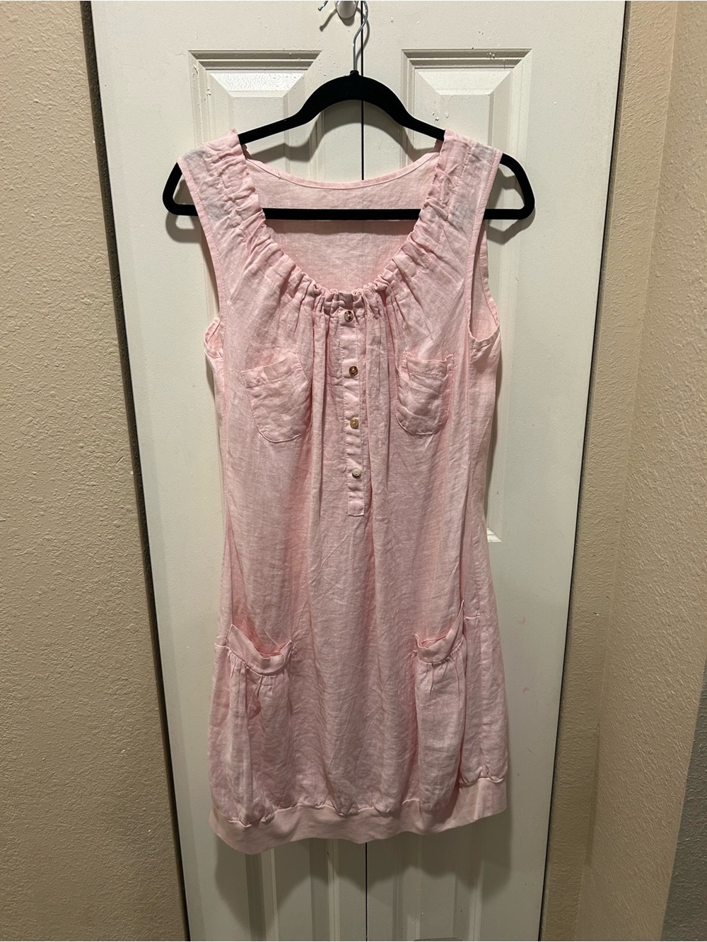 Linen Made in Italy Pink Pastel Prairie Cottagecore Lagenlook Dress , S/M